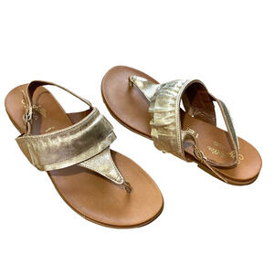 Anthropologie Seychelles Metallic Gold Leather Thong Sandals Italy Womens Sz 6M